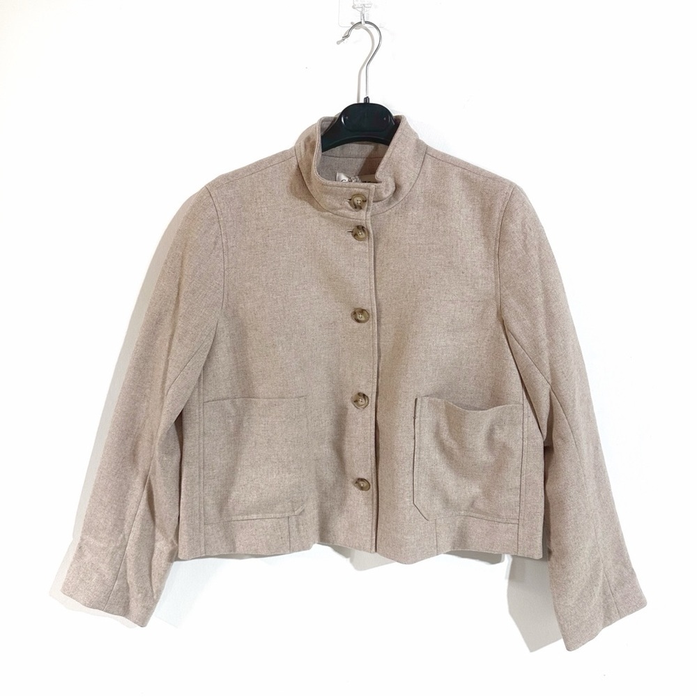Cotelac Wool Blend Tan Boxy Short Jacket With Mandarin Collar Size 2/US8 NWT